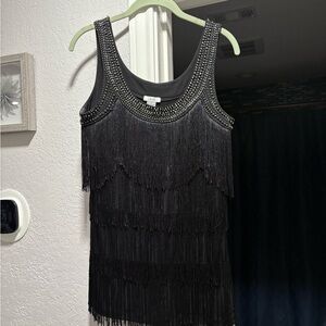 Cache Black Embellished Fringe Top